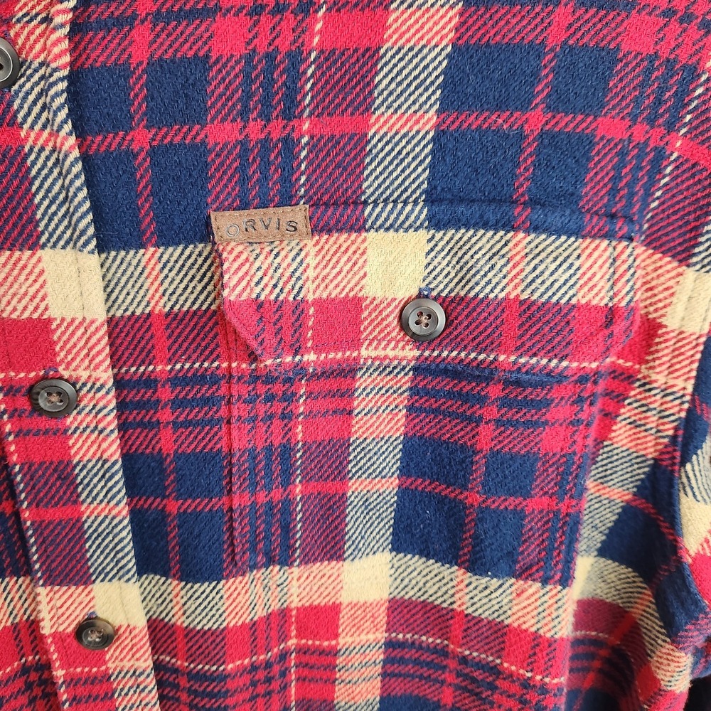 Orvis Mens Size XL Plaid Flannel Shacket Long Sleeve Button Up Pockets - Picture 4 of 7